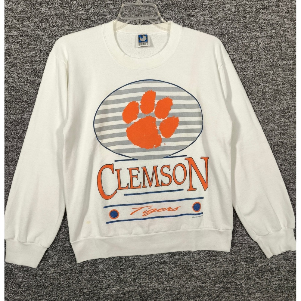 Vintage 1991 Clemson Tigers Sweatshirt Ebert Sportswear White Crewneck Large USA